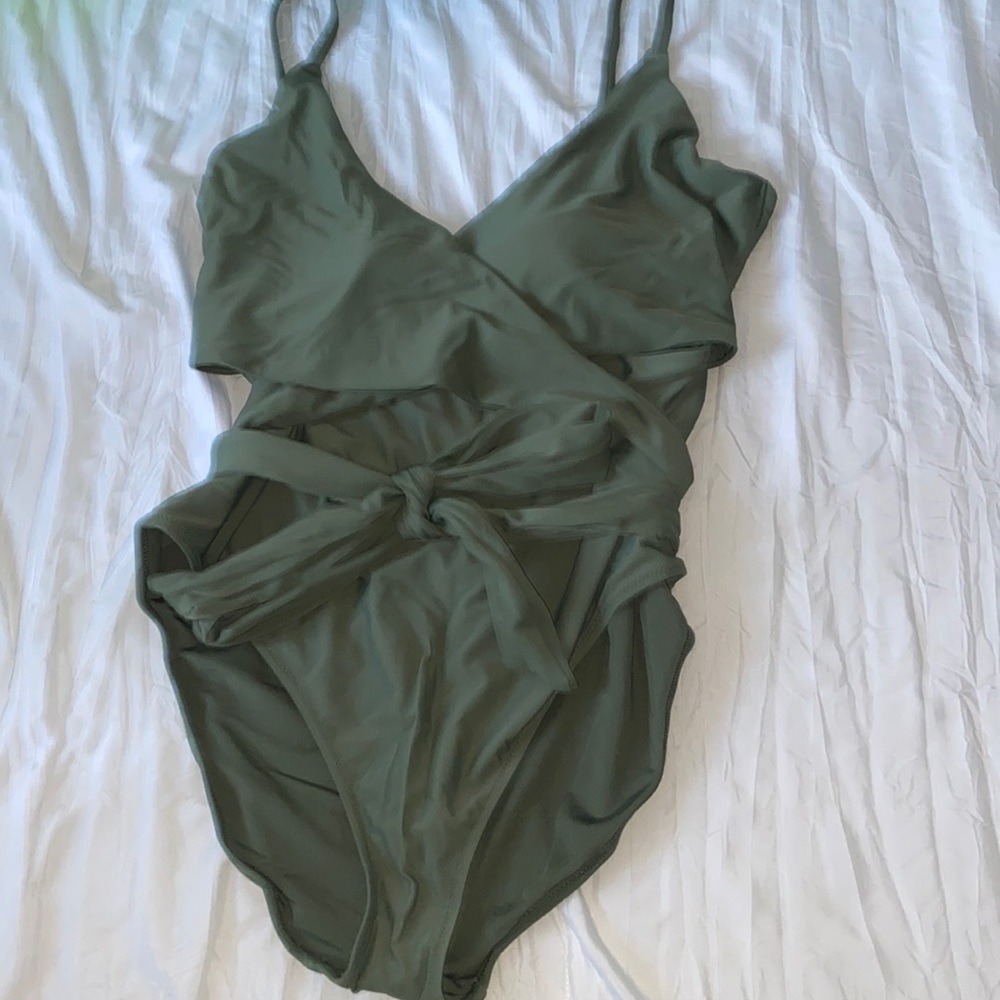 army green tie one piece bathing suit